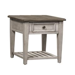 Heartland Drawer End Table in Antique White w/ Tobacco Top