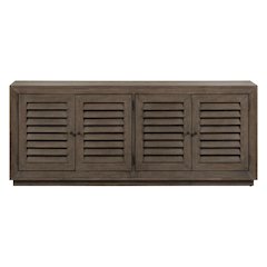 Aspen Sky 78 Inch TV Console, Louvered Doors - Weathered Saddle Brown Oak