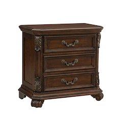 Cognac Nightstand with 3 Drawers and Traditional Style
