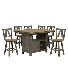 Rustic 7-Piece Dining Table Set in Rubberwood Solids and Veneers