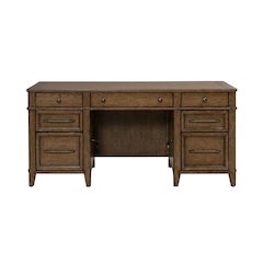 Jr Executive Desk with Keyboard Tray, Locking File Storage- Amber Brown Oak Wood