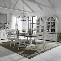 River Place River Place 7 Piece Trestle Table Set - Riverstone White & Tobacco