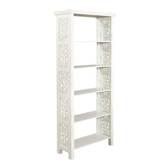 White Narrow 5-Tier Bookcase, Skinny Bookshelf, Tall Narrow Bookshelf