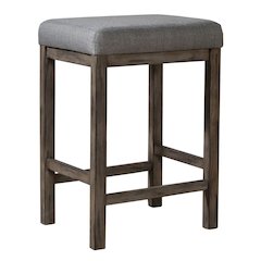 Gray Upholstered Stool for Vanity, Small Vanity Stool with Wooden Legs