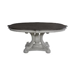 Magnolia Manor Round Pedestal Dining Room Table - Antique White & Weathered Bark