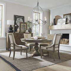 5 Piece Pedestal Table Set in Poplar & Rubberwood Solids w/ White Oak Veneers