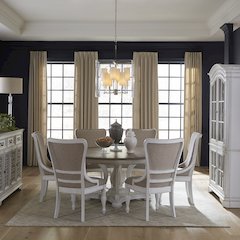 7 Piece Round Pedestal Table Dining Room Set with 6 Upholstered Side Chairs