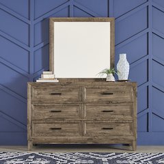 King Storage Bed, Dresser & Mirror in Rubberwood Solids w/ Paper Laminate