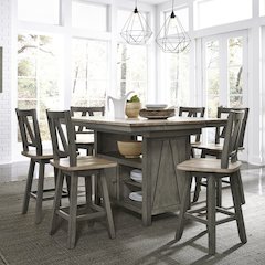 Lindsey Farm 7 Piece Gathering Table Set in Rubberwood Solids & Veneers w/ MDF