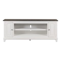 Allyson Park 80 Inch TV Console  - Wirebrushed White with Charcoal Tops