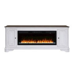 Heated LED Fireplace TV Consoles 82 Inch  - Antique White & Weathered Bark
