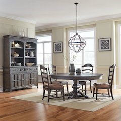 5 Piece Pedestal Table Set in Rubberwood Solids & Split Heart White Oak Veneers