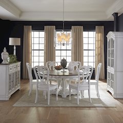 7 Piece Round Pedestal Table Dining Room Set with 6 Side Chairs