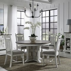River Place 5 Piece Pedestal Table Set in Pine Solids & Veneers
