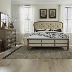Americana Farmhouse Queen Shelter Bed, Dresser & Mirror - Dusty Taupe & Black
