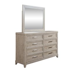 Dresser & Mirror in Rubberwood Solids w/ Split Heart Oak Veneers