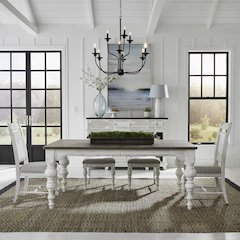 River Place 5 Piece Rectangular Table Set - Riverstone White & Tobacco