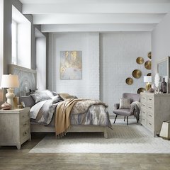 King Panel Bed, Dresser & Mirror, Night Stand