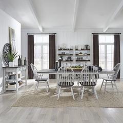 Farmhouse Optional 7 Piece Trestle Table Set in Two Tone White w/ Wood Tone Top