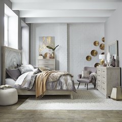 King Panel Bed, Dresser & Mirror, Chest