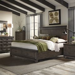 Queen Storage Bed, Dresser & Mirror, Chest, Night Stand - Rock Beaten Brown