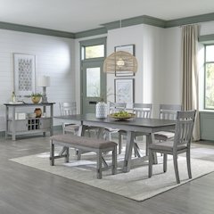 Newport 6 Piece Trestle Table Set in Rubberwood Solids w/ Mindy Veneers