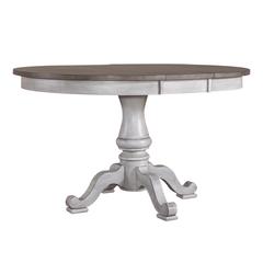 Ocean Isle Pedestal Table Set in Antique White w/ Weathered Pine
