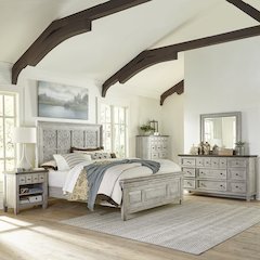 Heartland Queen Panel Bed, Dresser & Mirror, Chest, Night Stand - Antique White