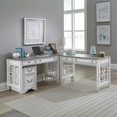 Opt L Shaped Desk Set in Rubberwood Solids w/ White Oak & Birch Veneers