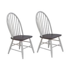 Farmhouse Windsor Back Side Chair- Set of 2 in Two Tone White w/ Wood Tone Top
