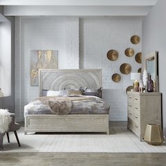 King Panel Bed, Dresser & Mirror in Rubberwood Solids w/ Split Heart Oak Veneers