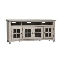 Heartland Entertainment TV Stand in Antique White w/ Tobacco Top