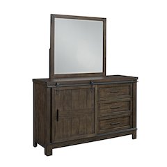 Twin Panel Bed, Dresser & Mirror in Rubberwood Solids and Mango Veneers