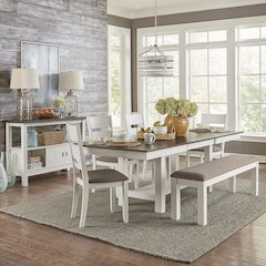 Optional 6 Piece Trestle Table Set in Rubberwood Solids with Mindy Veneers