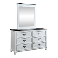 Dresser & Mirror in Poplar & Rubberwood Solids w/ Cathedral White Oak Tops