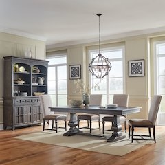 Paradise Valley Opt 5 Piece Trestle Table Set in Saddle Brown color