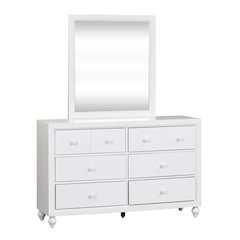 Full Panel Bed, Dresser & Mirror in Melamine & Rubberwood Solid Frame