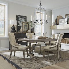 5 Piece Trestle Table Set in Poplar & Rubberwood Solids w/ White Oak Veneers