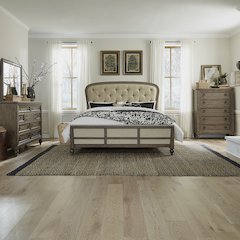 Queen Shelter Bed, Dresser & Mirror, Chest - Dusty Taupe & Black