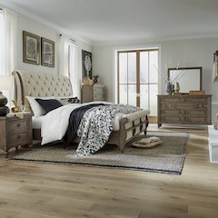 Americana Farmhouse Queen Sleigh Bed, Dresser & Mirror, Chest, N/S