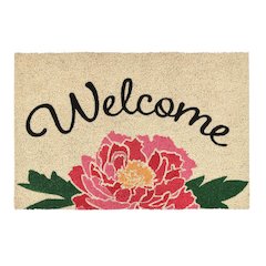 Peony Welcome 24"x36" Doormat Choir Front and PVC Backing Pink and Sand