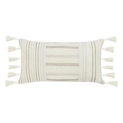 Apana 14"x26" Linen Embroidered Throw Pillow, Beige