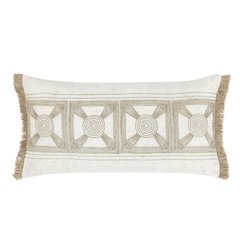 Baia 14x26 Embroidered Belgian Linen Fabric Natural Throw Pillow
