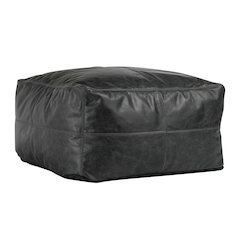 Dexter 24"Genuine Leather Pouf , Onyx Black