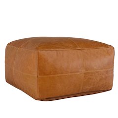 Cheyenne Genuine Leather 24" Square Brown Pouf by Kosas Home