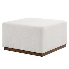 Square Boucle Upholstered Ottoman With Cushioned Top For Outdoor Lounge
