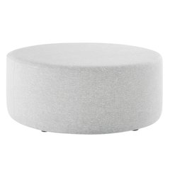Woven Heathered Fabric Outdoor Ottoman In Neutral Tone For Patio Comfort