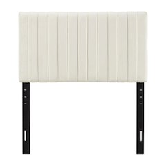 Ivory Velvet Twin Headboard with Padded Upholstery and Elegant Design