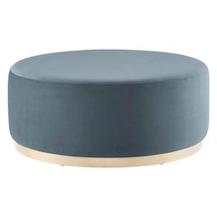 Round Velvet Outdoor Ottoman With Upholstered Top For Lounge Area