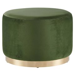 Performance Velvet Round Ottoman, Neutral Color, Plush Upholstery, Sturdy Base